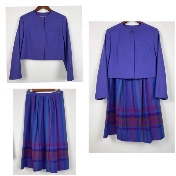 Vintage Pendleton100% Virgin Wool Skirt Suit Set12 Women purple 2 piece made usa - Picture 7 of 12